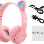 Small Wireless Headset, LED Light Up Cat Ear Shaped Headphones, Cartoon Luminous Head-mounted Stereo Bluetooth for Kids Adult Pink Headset Wireless