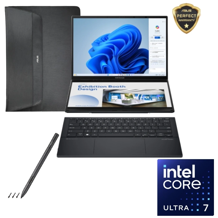 ASUS Zenbook DUO UX8406MA-OLEDI7IG Laptop 14-inch OLED 3K Intel Core Ultra 7 155H 16GB RAM 1TB SSD Intel Arc Graphics, Win11 Gray