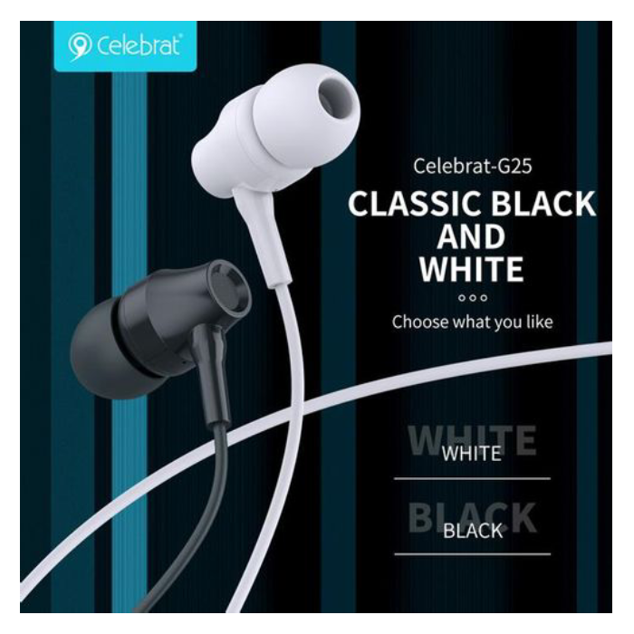 Celebrat G25 Earphone With Microphone Controller 1.2 Meter Length Black