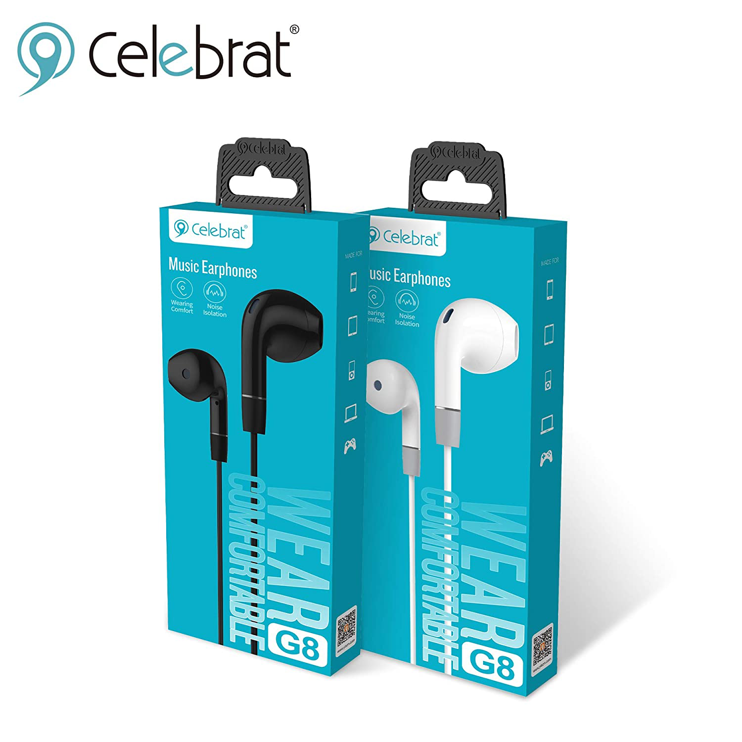 Celebrat G8 Earphone Wired Bass Stereo With Controller And Microphone Black