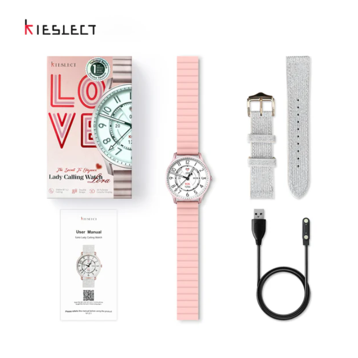 Kieslect Lady Lora Smart Watch 1.32 inch With Additional Strap 280 mAh Battery - Pink