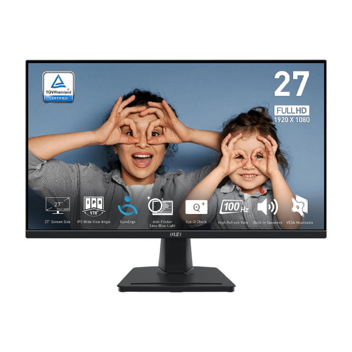 MSI PRO MP275 Monitor 27-inch Computer Monitor, 100Hz, FreeSync, HDMI, VGA Port, VESA Mountable, Tilt, Speaker, 1ms, EyesErgo - Black