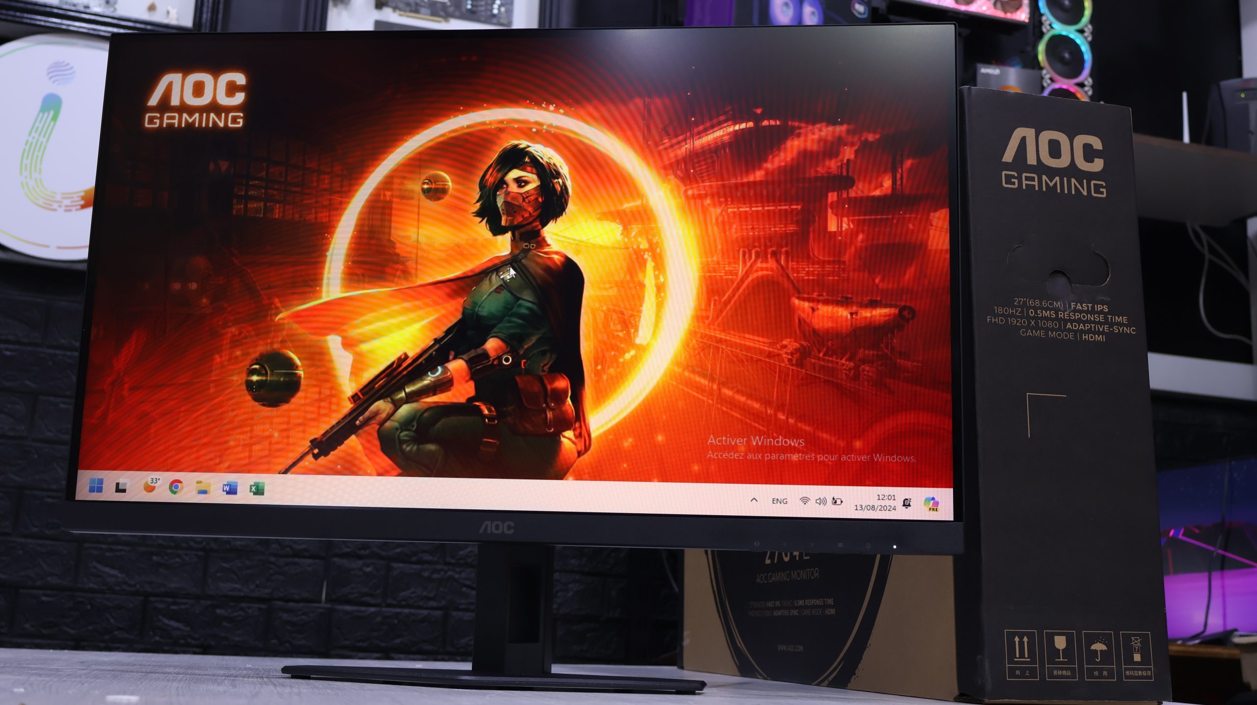 AOC 24G4E 23.8-Inch Fast IPS Gaming Monitor 1920 × 1080 (FHD) 180Hz, 0.5ms, HDR10, Adaptive Gaming Performance