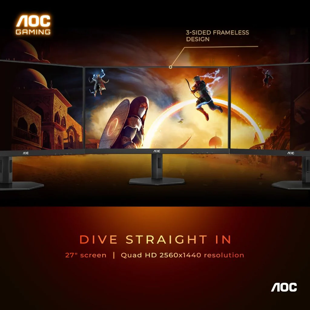 AOC Q27G4 27-Inch Fast IPS Gaming Monitor 2560 × 1440 2K (QHD) 180Hz, 0.5ms, DisplayHDR 400, 2 HDMI - DisplayPort