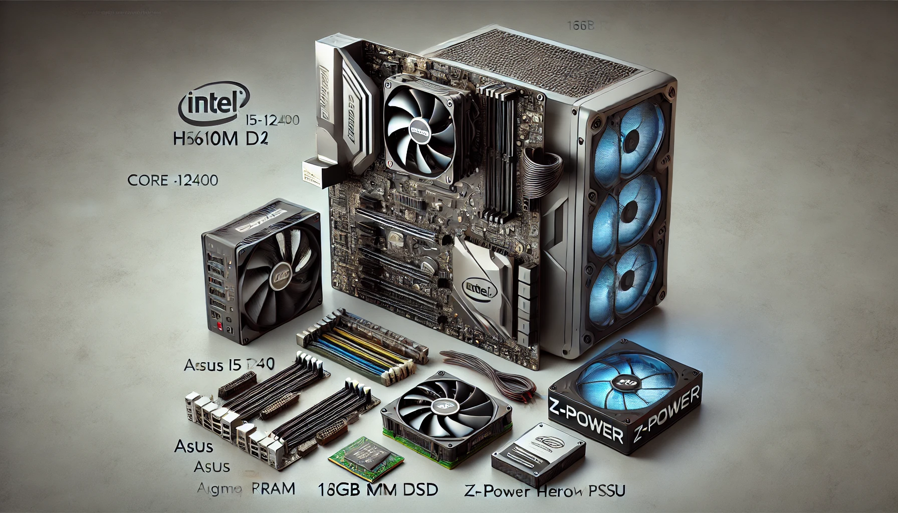 PC Gaming Bundle Intel Ci5-12400+Fan, Asus PRIME H610M-K D4 Motherboard, 16GB RAM, 128GB SSD XIGMATEK Hero II FRGB Case + Z-Power 600W