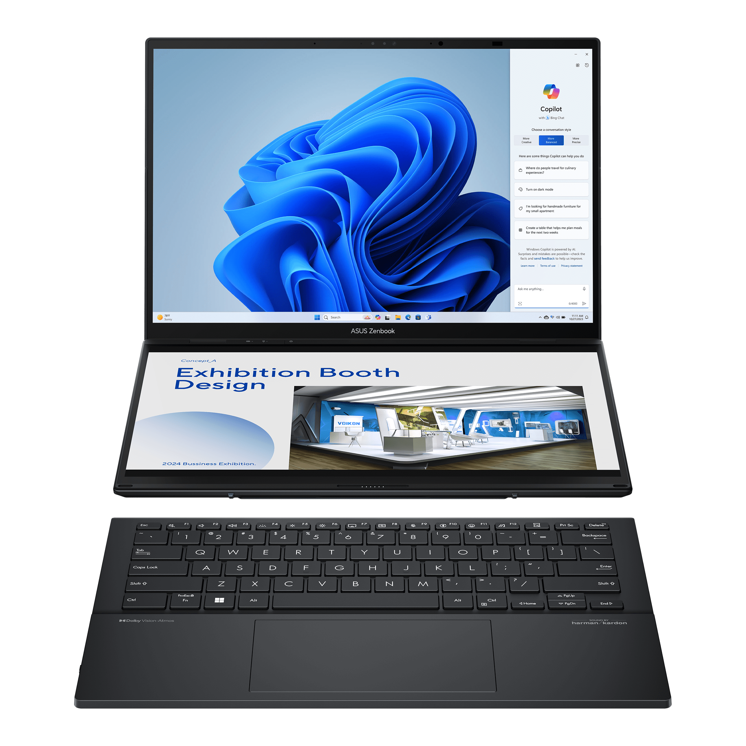 Asus Zenbook DUO UX8406CA-PZ062W Laptop, Intel Core Ultra 7 255H, 32GB RAM, 1TB SSD, 14 Inch, 3K 120Hz, Intel Arc Graphics, Win11 - 90NB14X1-M00AA0