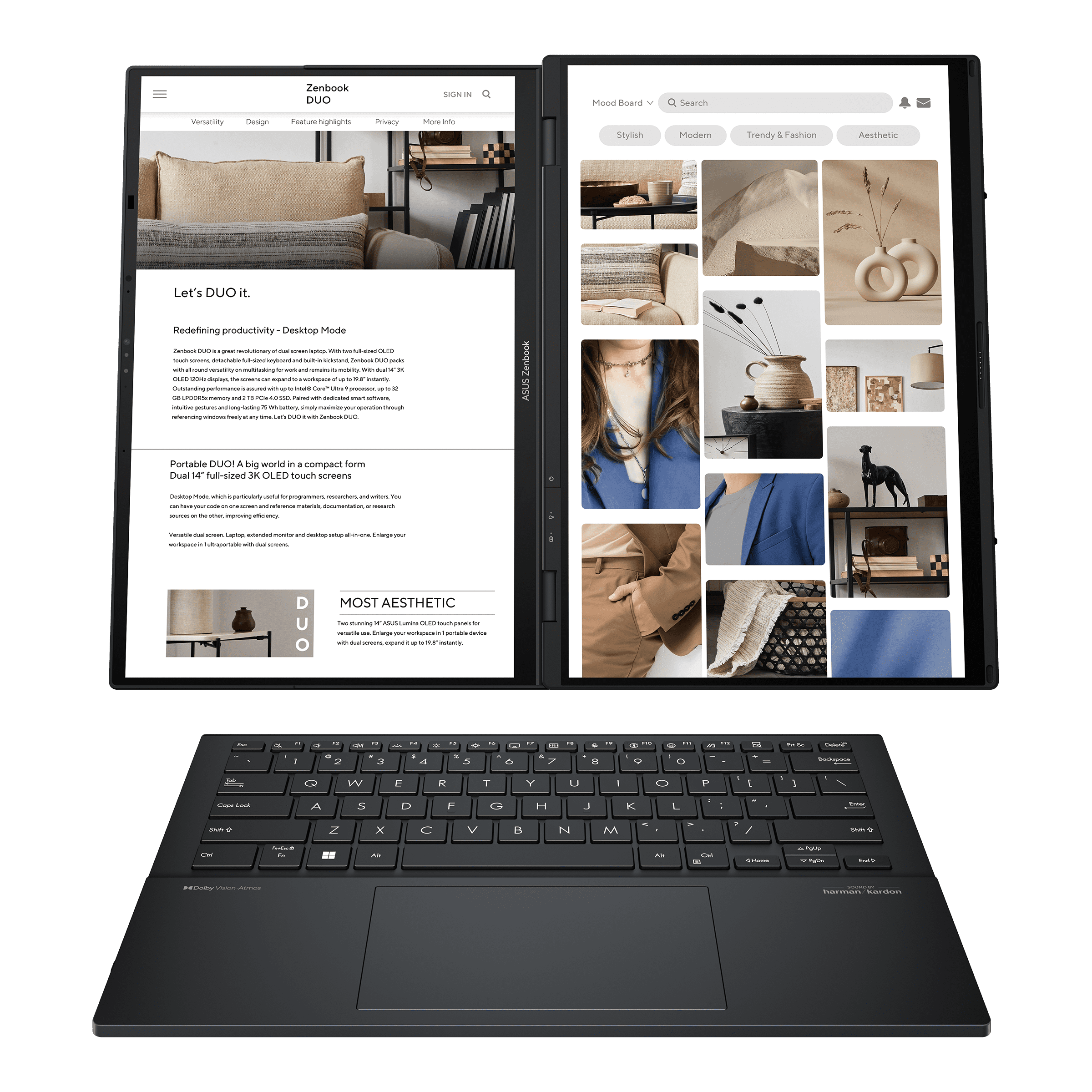Asus Zenbook DUO UX8406CA-PZ062W Laptop, Intel Core Ultra 7 255H, 32GB RAM, 1TB SSD, 14 Inch, 3K 120Hz, Intel Arc Graphics, Win11 - 90NB14X1-M00AA0